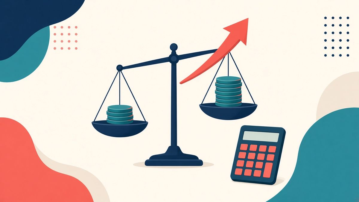 ROI e ROAS a confronto Bilancia con monete e calcolatrice che rappresenta il confronto tra spesa pubblicitaria, ROAS e ROI