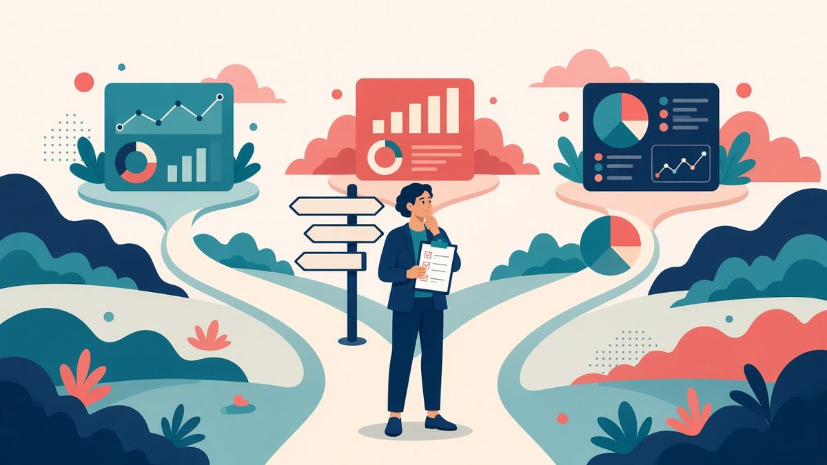 Come scegliere un software di web analytics Manager a un bivio con una checklist mentre sceglie tra diversi software di web analytics