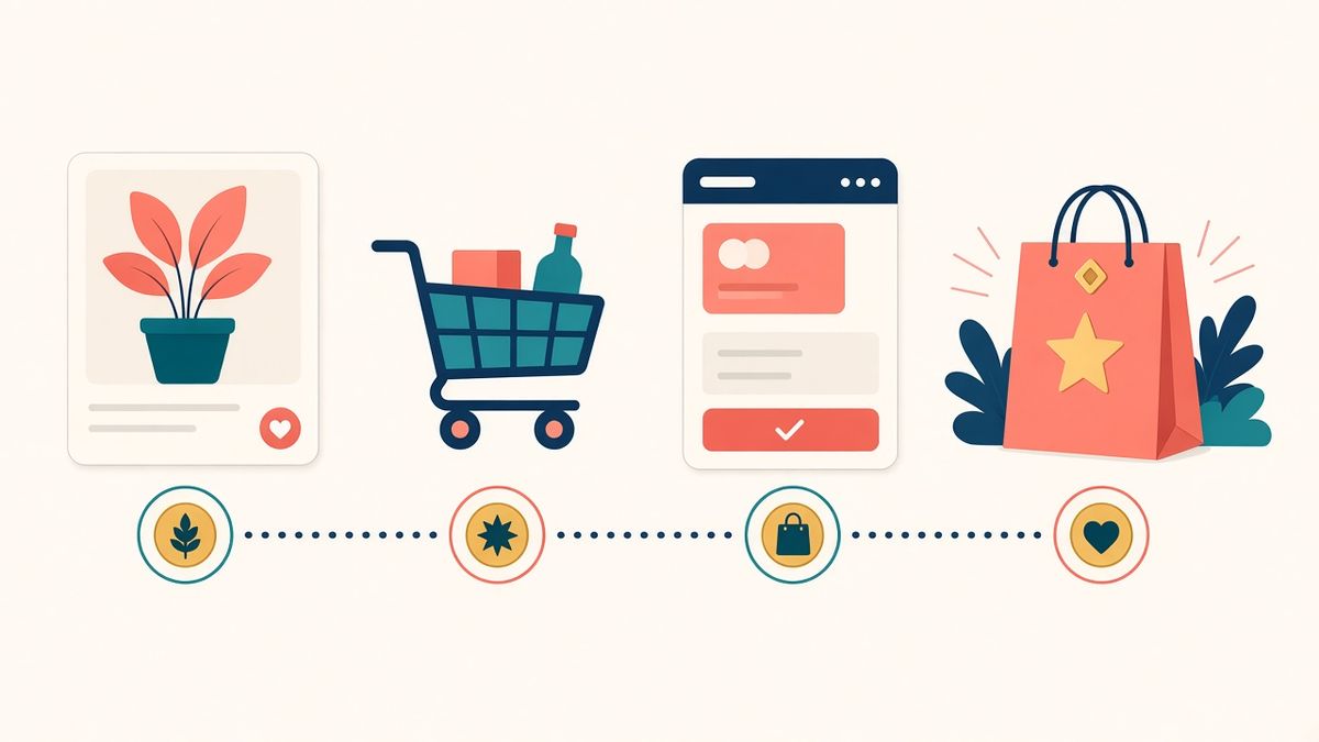 Eventi chiave e valore delle conversioni in GA4 Percorso di acquisto online dalla scheda prodotto al carrello e al checkout, con il valore di ogni evento chiave in GA4