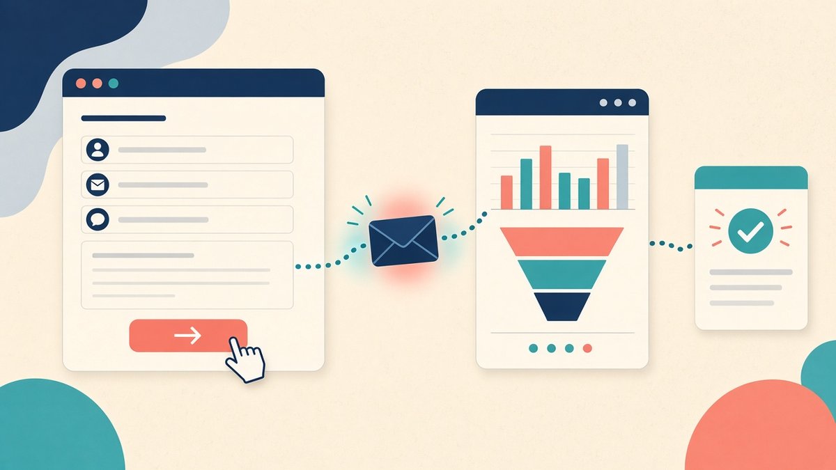 Primo tag GA4 ed eventi in Google Tag Manager Modulo contatti inviato che trasmette dati a una dashboard di analisi e a una pagina di ringraziamento