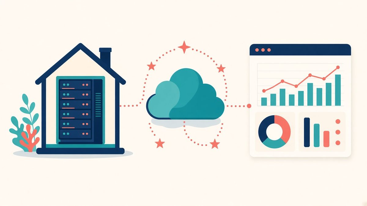 Analytics con dati in Europa: Matomo e Piwik PRO Server ospitato in casa e cloud europeo collegati a un pannello di analytics, a rappresentare Matomo e Piwik PRO