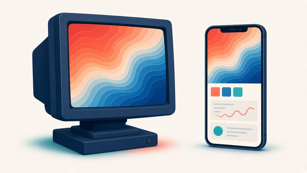 TrackSet 25 Monitor d'epoca e smartphone con una sfumatura calda e fredda che ricorda le mappe di calore di VisualPath e di oggi